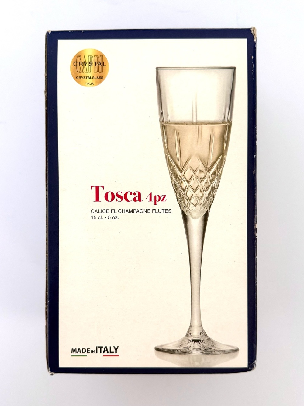 NIB NEW IN BOX RCR Tosca Crystal Champagne Flutes Set of 4 Made in Italy 5 oz